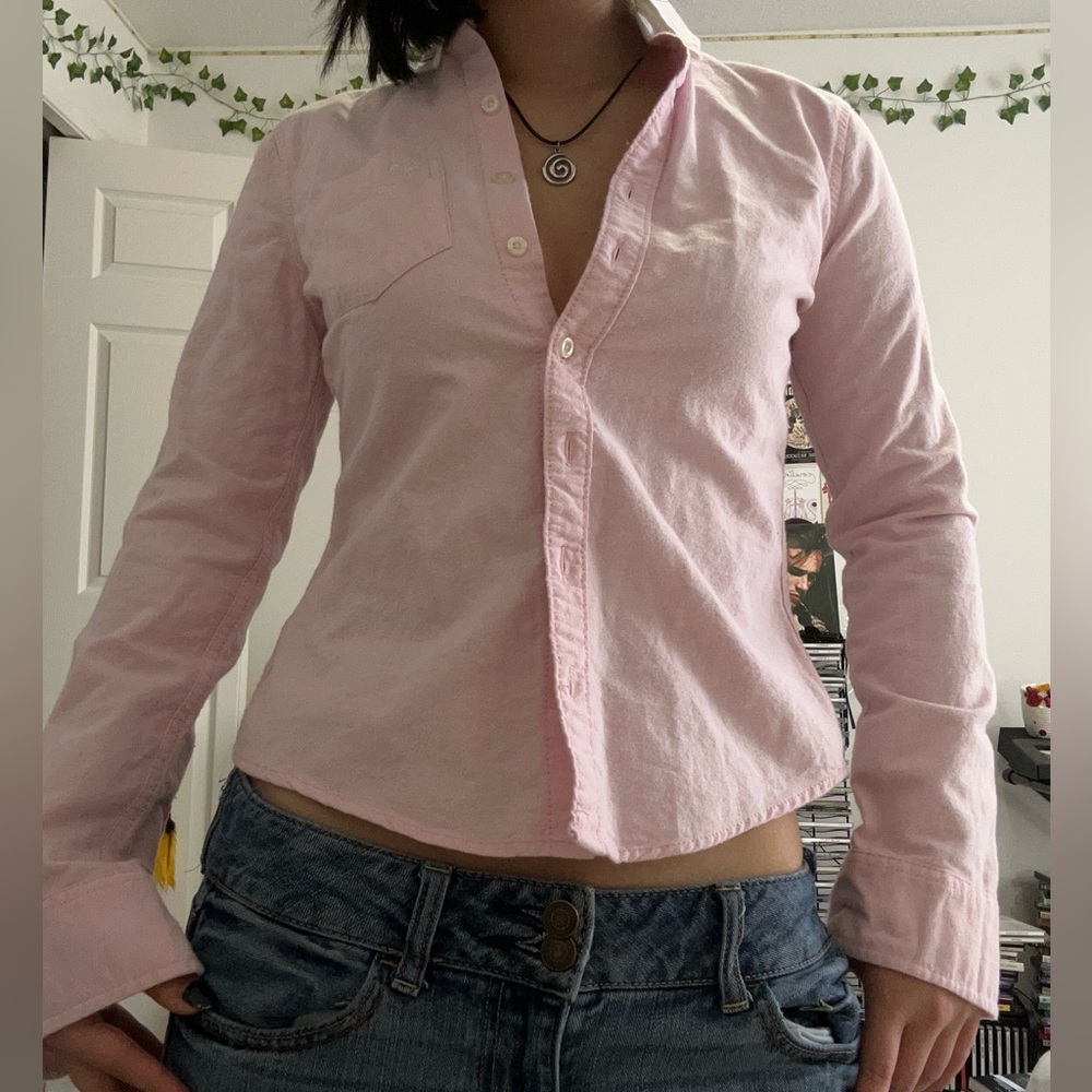 VINTAGE Abercrombie & Fitch Kids Pink and White Shirt